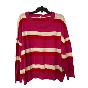 Band Of Gypsies NWT Cotton Pink Striped Drop Shoulder Crewneck Sweater Size M